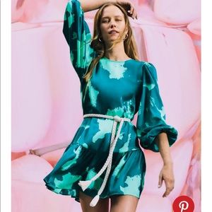 Long Sleeve Rope Belt Tiered Dress